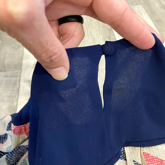 UMGEE Woman's 3/4 Sleeve Blouse Blue Multi color Sheer Top Size Large - Picture 3 of 5